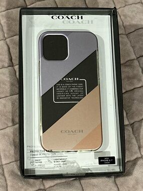 COACH Tri-Panel Leather-Look Phone Case in Black, Gray & Tan